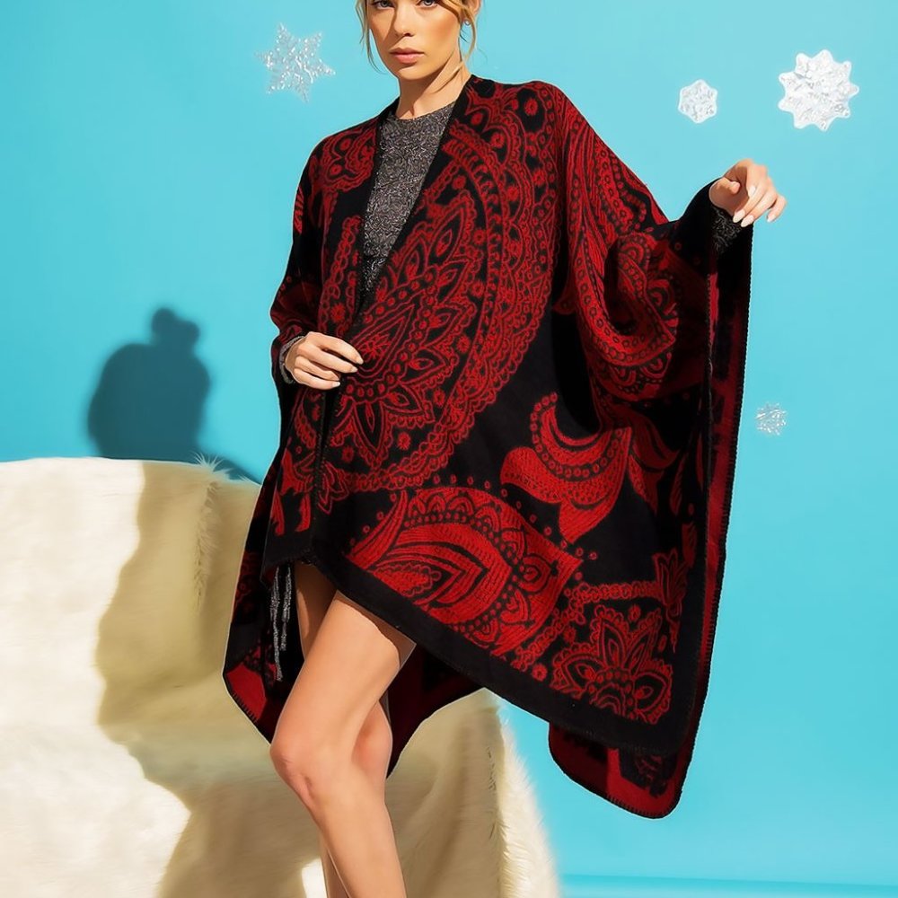 Floral Jacquard Poncho